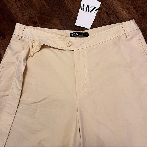 NWT ZARA BUTTER YELLOW BELTED BARREL PANTS L ASYMMETRICAL TIE STREETWEAR - Picture 3 of 14